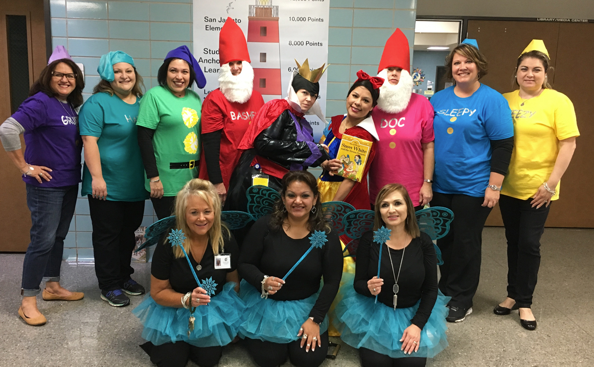 
San Jacinto Elementary administrators and faculty members enjoy dressing up for the Character Parade during Red Ribbon Week.
