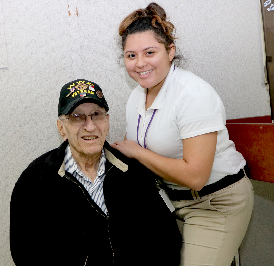 
Orton J. Lamb, 93-year-old WWII veteran of the Army Air Corps, was asked to speak to students at POINT Alternative Center by Yariana Vega, 10th grade. Lamb flew a C46 transport plane over the Himalaya Mountains Christmas of 1945 with 90 other planes, and only four made it safely.
