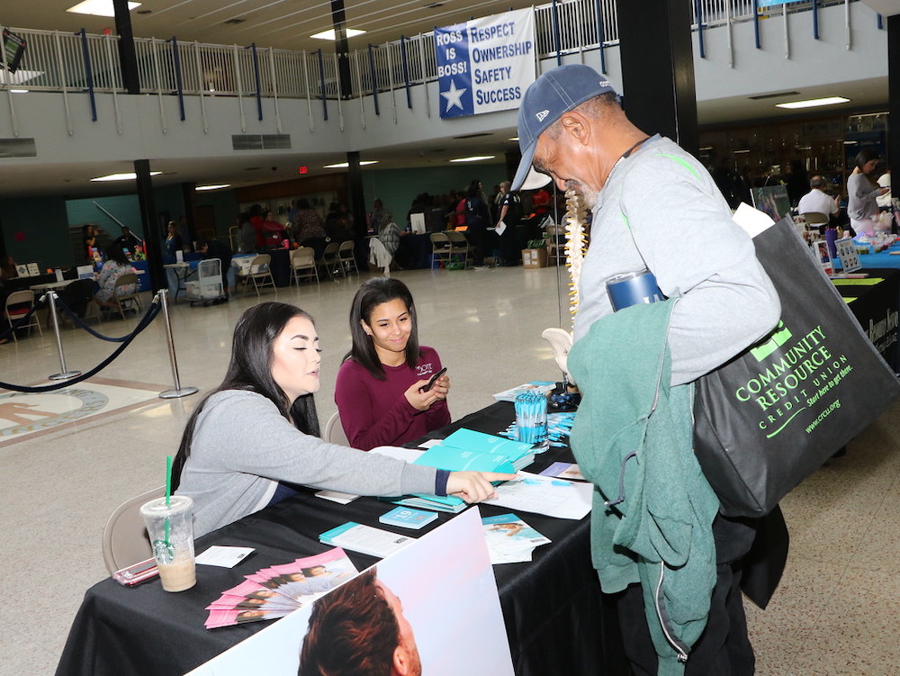 
Joseph Landris (right) from Goose Creek CISD Operations discusses what causes joint pain with Jordan Montoya (left) and Brittany Pittman from The Joint Chiropractic at the recent Goose Creek CISD 2nd Annual Employee Wellness Fair.
