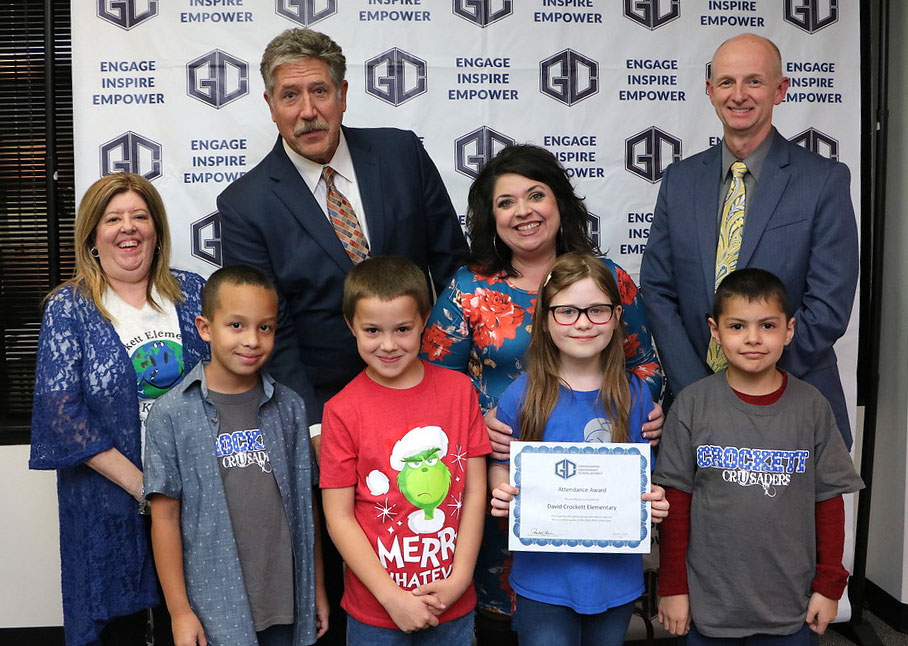 
Crockett Elementary is recognized at a recent meeting of the Goose Creek CISD board of trustees as one of the top three elementary schools with a high attendance rate.
