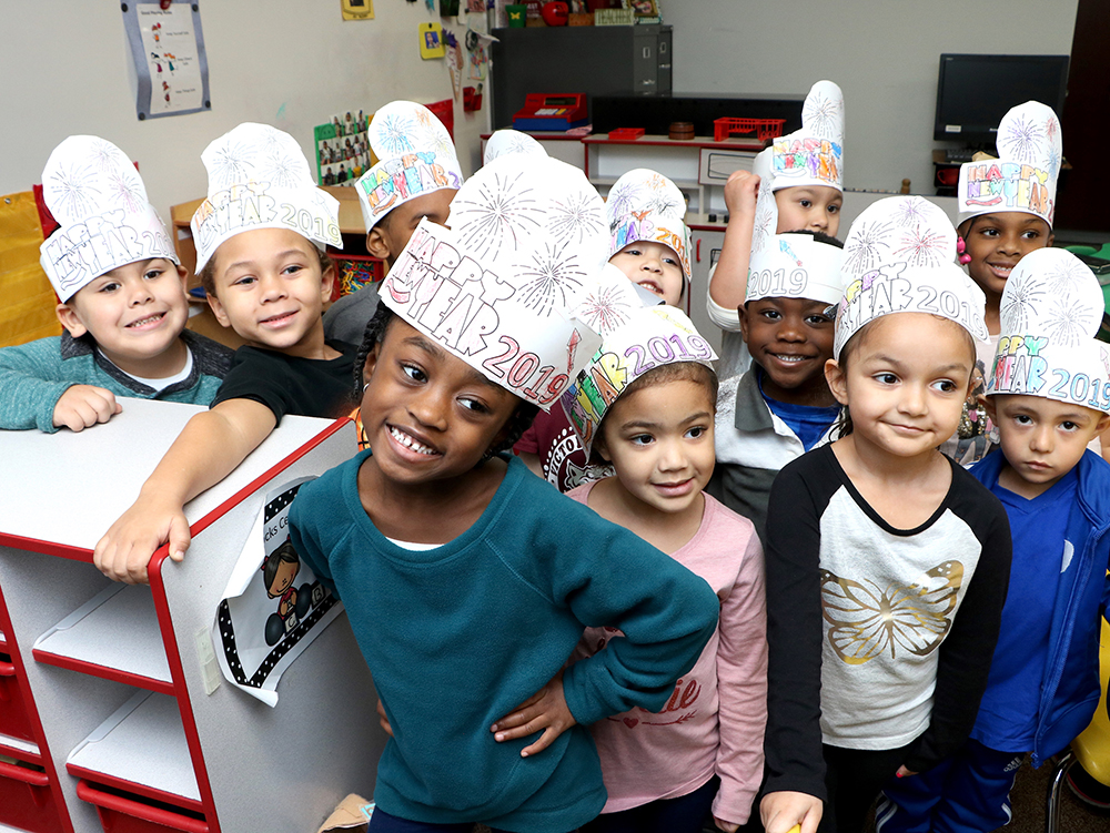 
Ginger Mendisabol’s morning pre-kindergarten students from Victoria Walker Elementary show off the hats they made to celebrate 2019 and the first day of the second semester of school.

