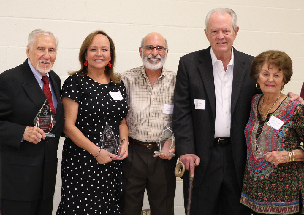 
Five of the original 21 Baytown Crime Stoppers Board members from 1981 are honored at the recent Crime Stoppers Sponsor Appreciation Banquet at the Baytown Community Center. Pictured are (from left) Glen Walker, Geraldine Vara, Jim Ferris, Jay Eshbach and Dottie Tickner.
