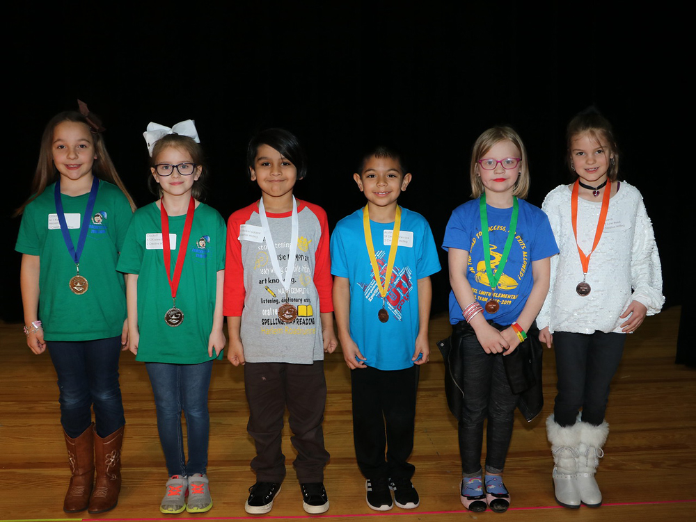 
Winners of the Goose Creek CISD second-grade UIL Creative Writing awards are (from left) Kaelyn Nesselrode, Crockett, 1st place; Kaylee Brown, Crockett, 2nd place; Rocket Salazar, Harlem, 3rd place; Devon Hancock, Austin, 4th place; Avery Nieto, Ashbel Smith, 5th place and June Reed, Highlands, 6th place.
