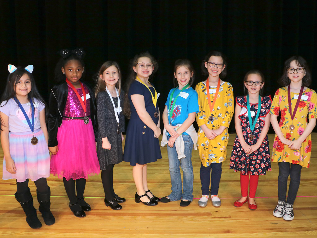 
Goose Creek CISD third-grade UIL Storytelling winners are (from left) Abigail Garibay, Lamar, 1st place; Brooke Gaston, Highlands, 2nd place; Stella Barrow, Crockett, 3rd place: Chloe Ganze, Austin, 4th place; Taryn Langston, Austin, 5th place; Clara Symmons, Crockett, 6th place; Riley Sprang, Highlands, 7th place and Gabriella Russell, Alamo, 8th place.
