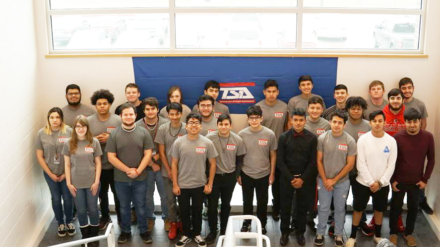 
The Goose Creek Memorial High School Technology Student Association (TSA) is headed to state competition April 25-27 in Ft. Worth. PIctured are (front, from left) Skylar Newton, Preston Vermillion, Jesse Carbajal-Rodriguez, Aaron Garces, Carlos Salcido-Magdaleno, Roberto Rodriguez, Adrian Hinojosa, Alexis Sanchez, (middle, from left) Alyssa Privitt-Garza, Shaddy Salama, Zechariah Gomez, Gilly Jawahir, Juan Castillo, David Rodriguez, Trenton Foster, Giovanni Gonzalez, (back, from left) Johan Rodriguez, John Mire III, Amber Flemming, Damian Rocha, Omar Gonzalez, Steven Toledo, Oswald Aguirre, Joshua Protain and Brendan Henderson. Not pictured are Cody Cornelius, Misael Perez, Jay Stephenson, Jaylon Thomas and Jordan Greene.
