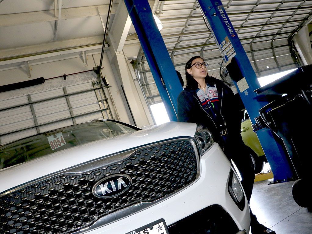 
Goose Creek Memorial High School senior and Stuart Career Center Automotive Practicum student Dj Lombrana enjoys learning new things while working on cars and talking to customers. She plans to work fulltime after graduating from high school.
