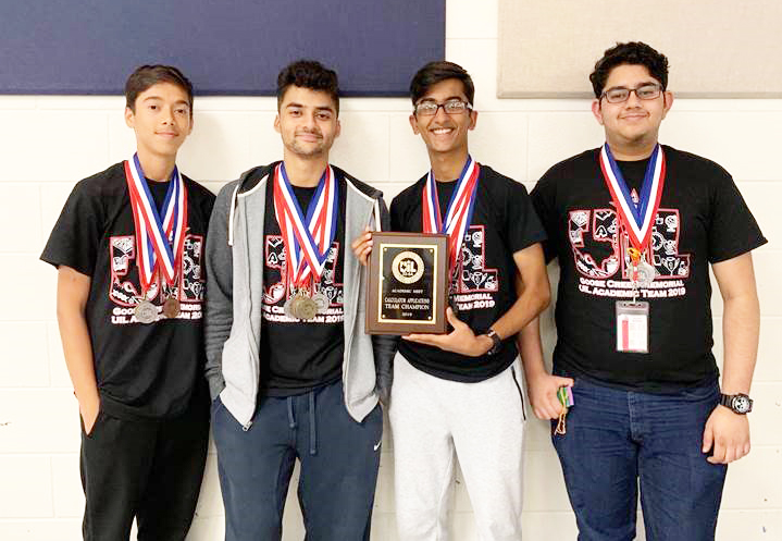 
Goose Creek Memorial High School’s Calculator Applications Team of (from left) Bhanu Sharma, Soham Datar, Pranav Gupta and Jatin Kulkarni, coached by Sean Kang, won 1st place to advance to the Regional competition.
