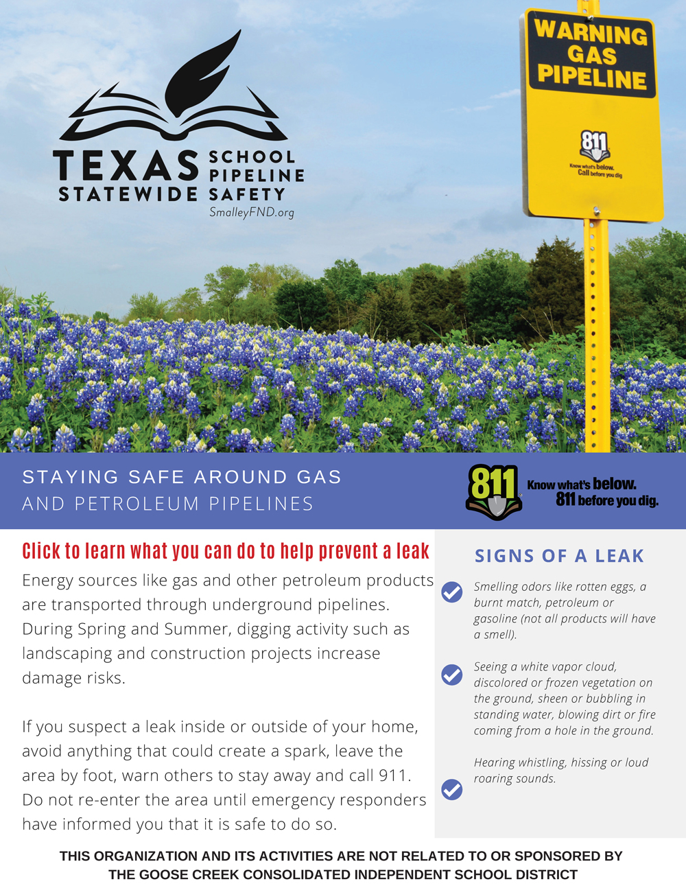 Texas Statewide School Pipeline Safety Flyer