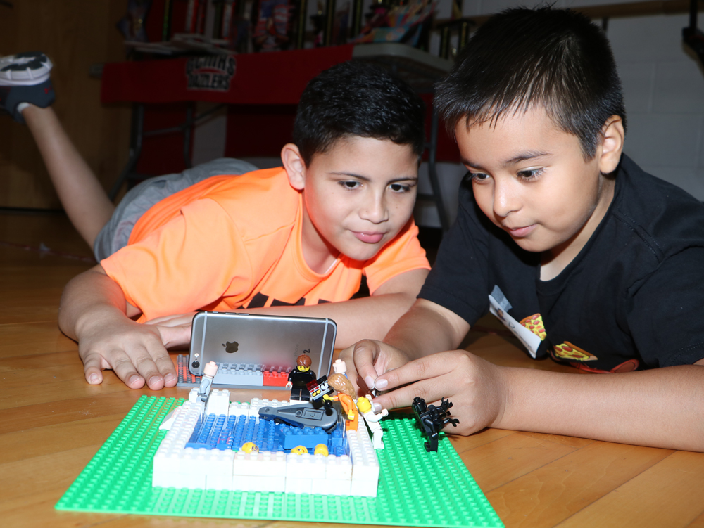 
Isaac Figueroa, Crockett Elementary, and Ramon Ledezma, De Zavala Elementary, work on a Stop Motion project at GCCISD’s Summer Coding Camp.

