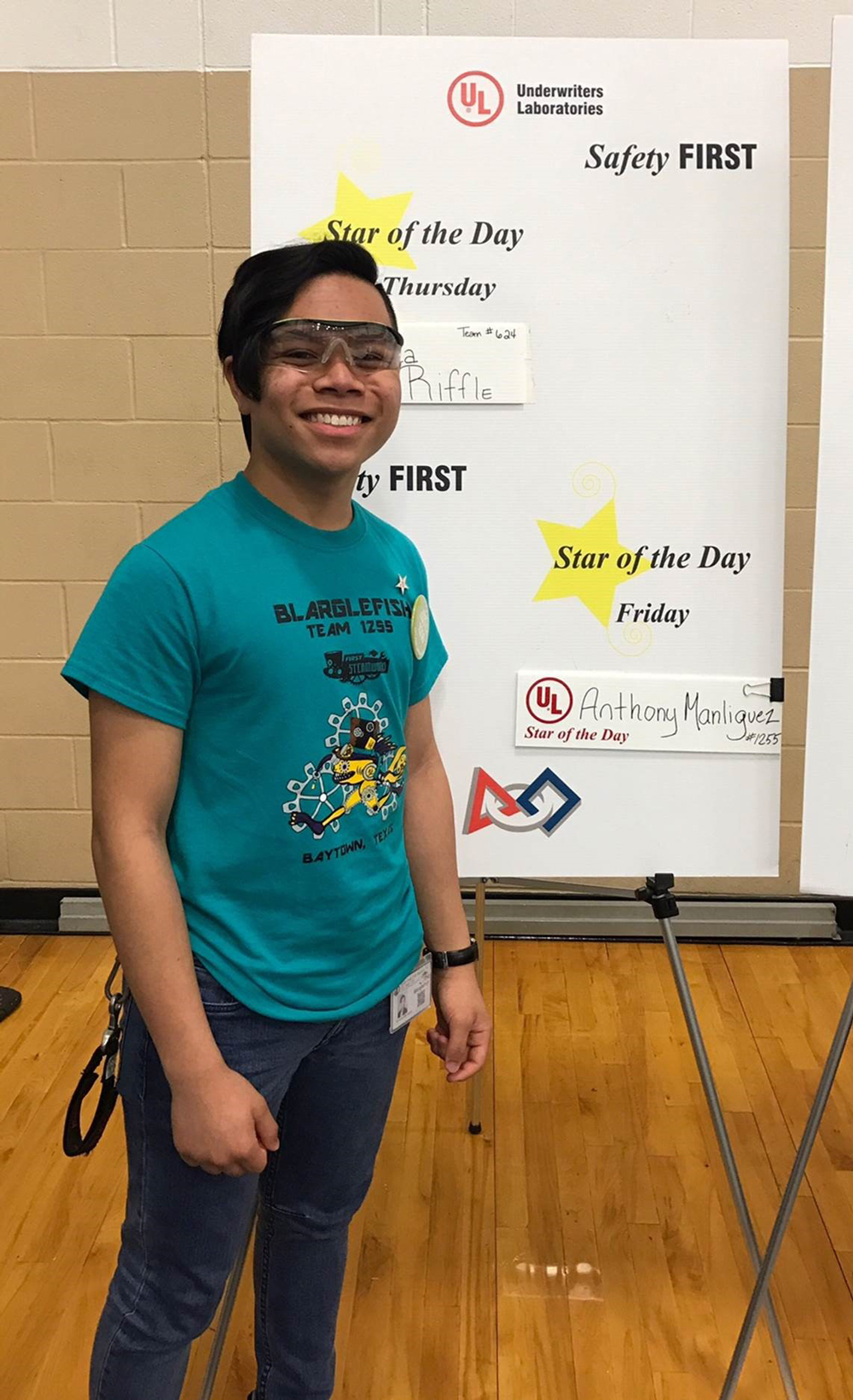  Safety captain for the Blarglefish Robotics Team, receives the Safety Award, presented to only two Safety Team students from all 33 teams that attended this regional competition.
