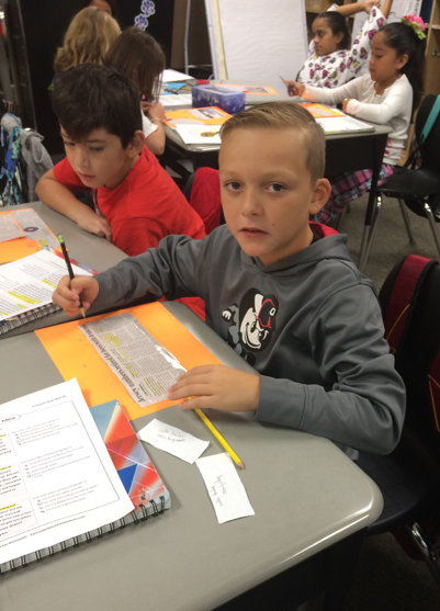  Dylan Starr (back) and Angie Mendez Orozco, fourth-grade students in Linda LeDay’s GATE class at Dr. Antonio Bañuelos Elementary, use newspapers through the Baytown Sun’s Newspapers In Education program to connect with the world and to enhance their literacy skills. 