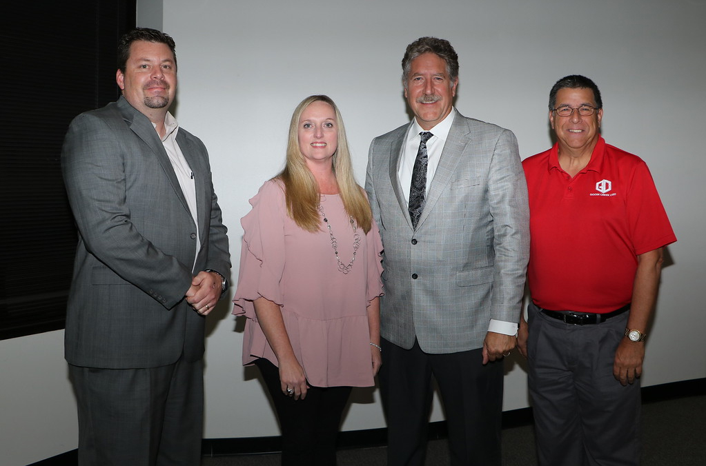  The Goose Creek CISD Board of Trustees approved a donation from ExxonMobil in the amount of $15,000. The funds will be used for the Goose Creek CISD and ExxonMobil Partners in Education program. with
$2,500 allocated for each of the following campuses: Travis Elementary, Victoria Walker Elementary, San Jacinto Elementary, Lee High School, Baytown Junior School and Cedar Bayou Junior School. Pictured are Dr. Joseph Farnsworth, principal of Robert E. Lee High School; Connie Tilton from ExxonMobil; Randal O’Brien, GCISD superintendent and Al Richard, GCCISD board president.
