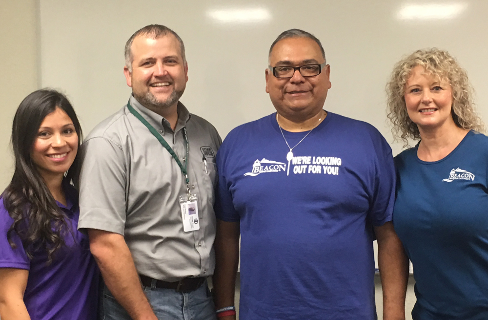   Pictured are (from left) Erika Foster, GCCISD Education Foundation director; Cap Roder, Stuart Career Tech High School principal; Mike Riojas, SCTHS assistant principal and Lana Follis from Beacon Federal Credit Union.  