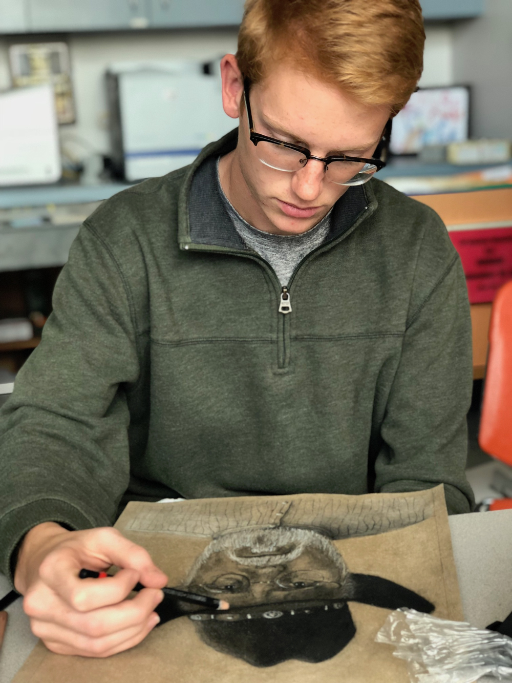  Andrew Beck from Ross S. Sterling High School works on a piece for the 2018 Houston Livestock Show and Rodeo’s School Art contest.

