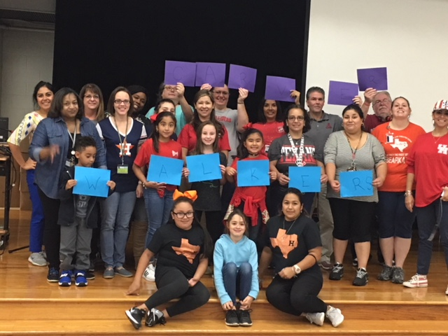 
Carver Elementary, one of four CATCH (Coordinated Approach To Child Health) schools in Goose Creek CISD, hosted an eight-week YMCA Walking Group led Priscila D. Garza, healthy community school coordinator.  CATCH is a curriculum that involves all aspects of the school (students, parents, teachers, administrators, food services, and support staff) in promoting health in a community, and it was piloted by four schools this year. The group celebrated its accomplishment of walking a marathon in eight weeks. Pictured are (front, from left) Mia Huerta, Josi Strawbridge, Amada Huerta, (second row, from left) Mason Davis, Giselle Santos, Mollie Wolfford, Alexia Santos, Maria Chavez, Alejandra Careaga, (third row, from left) Tracy Brown, Courtney Morris, Alondra Mendoza, Sandra Santos, Ashley Andrews, Ashley Robertson, (fourth row from left) Priscila Garza, Elma Villanueva, Rhonda Jordan, Wanetta Steed, Cindy Bigham, Wendy Madrid, Bart Cobb and Robert Andrews. If your campus is interested in hosting a free YMCA Walking Group, contact priscila.garza@gccisd.net.
