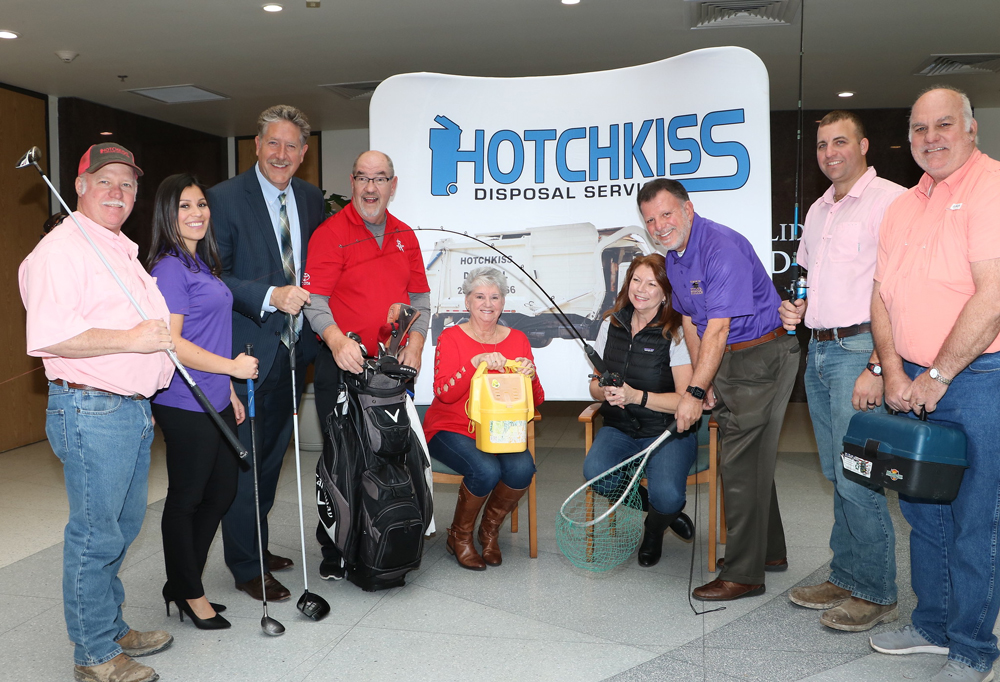 
Getting reading for the inaugural Gosh Tournament, presented by Hotchkiss Disposal Service and benefitting the Goose Creek CISD Education Foundation, are (from left) Sammy Hotchkiss; Erika Foster, director of the Goose Creek CISD Education Foundation; Randal O’Brien, Goose Creek CISD superintendent; Jim Wadzinski, Foundation vice president of development; Daphna Hotchkiss; Tracey Prothro, Foundation vice president of programs; Steve Daniele, Foundation member; Ryan Hotchkiss and Ronnie Hotchkiss, Foundation member-at-large and president-elect. “Gosh” is a combination of golf and fishing.
