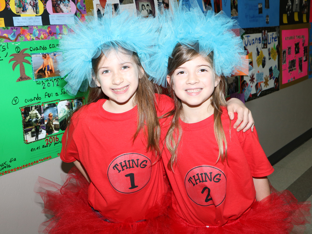 
Austin Elementary students (from left) Matison Langston, first-grader, and Taryn Langston, second-grader, are Thing 1 and Thing 2 for Dr. Seuss’ birthday.
