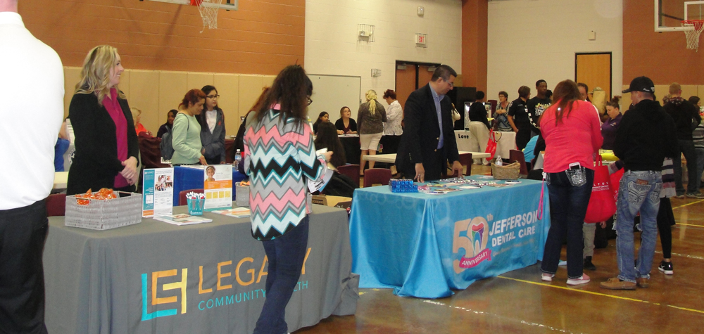  More than 200 students and parents attended the first Peter E. Hyland Center Fair, learning about insurance, housing, medical, dental and postsecondary needs. Michelle Verdun, principal, had the vision for the fair as an evening for students and their families, and it was planned by the Campus Leadership Team as part of the Campus Improvement Plan. 