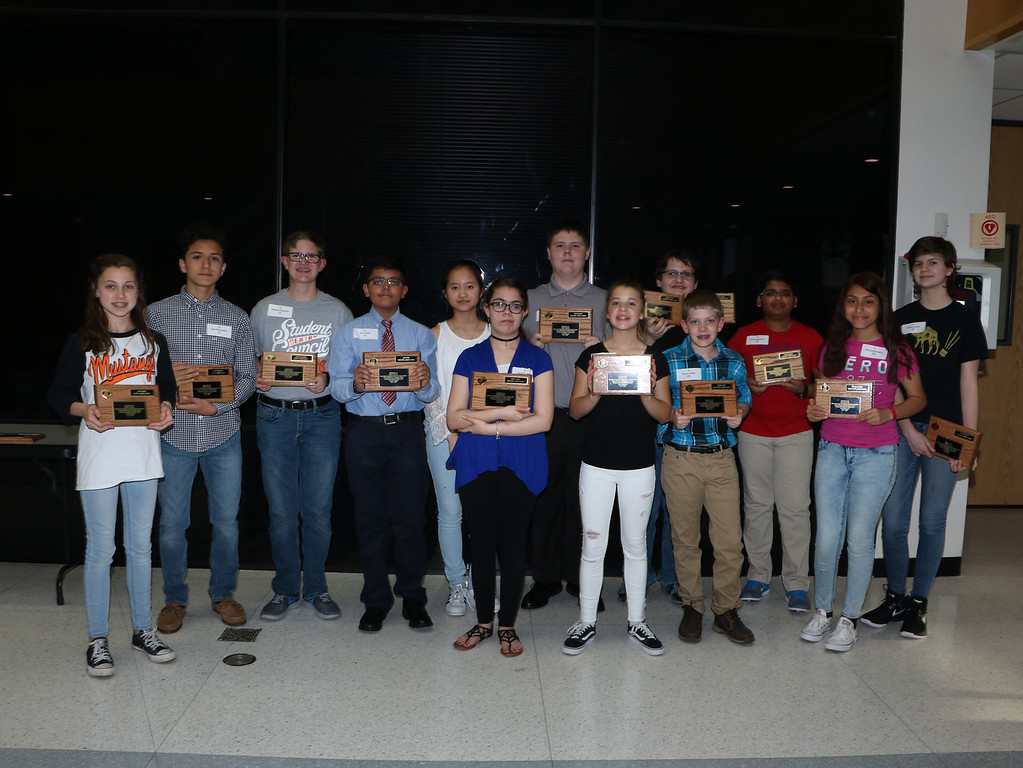 
Goose Creek CISD seventh grade students are recognized at a recent meeting of the Goose Creek CISD board of trustees for their performance in the Duke University Talent Identification Program, a national program that focuses on identifying academically talented students. Pictured are students who received State Recognition are (from left) Lakin Horne, Juan Hernandez and Hudson Chapman, all from Gentry Junior School; Arin Sood, Anh Nguyen, Nicole Lemus, Preston Gray, Reagan Bloom and Hunter Downs, all from Highlands Junior School; Trevor Sickle from Cedar Bayou Junior School; Harsh Agrawal from HJS; Britney Romero from CBJ and Delilah Acres from HJS. Not pictures are Natalie Rodriguez from CBJ and Corinna Levy from GJS. Hunter Downs and Arin Sood also received Grand Recognition.
