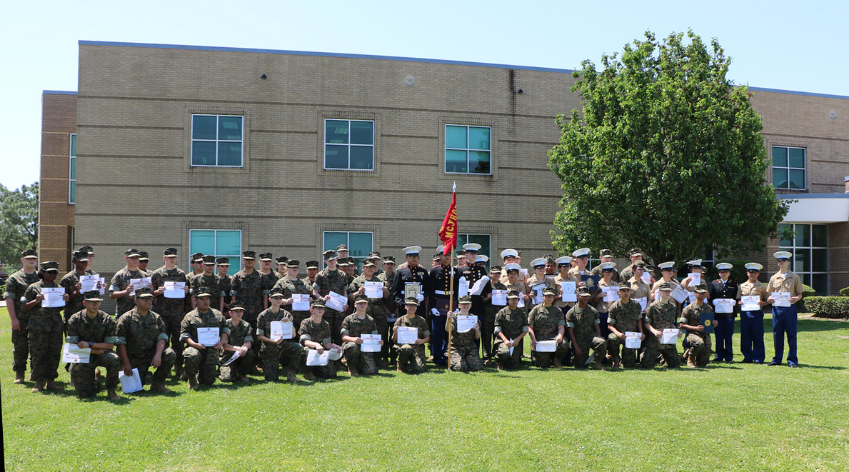  Members of the Ross S. Sterling High School MCJROTC display their awards following the recent Awards Ceremony. The RSS MCJROTC is under the direction of Col P.J Ferral USMC (Ret), Senior Marine Instructor, and Master Sergeant Martin Jeffrey, Marine Instructor.