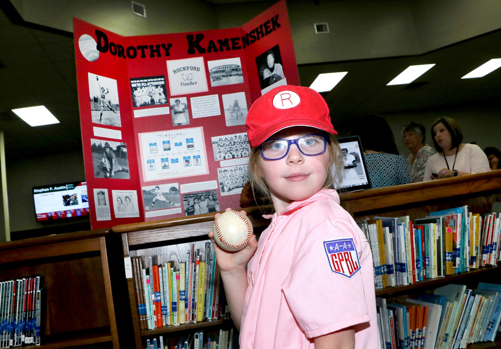  Ainsley Benoit, 2nd, in wax museum at Dorothy Kamenshek which played on the Rockford Peaches Baseball team.