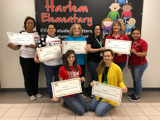 
Harlem Elementary teachers, encouraged by their principal Betty Baca, got creative in applying for grants from the Goose Creek CISD Education Foundation and were awarded six grants, totaling $10,000. Pictured are (bottom row, left to right) Alexa Arndt, Gabiola Avena, (top row, left to right) Shelena Hickman, Angelica Cuevas, Kerri Scheu, Stephanie Stover, Bekki Bishop and Daisy Alcazar.
