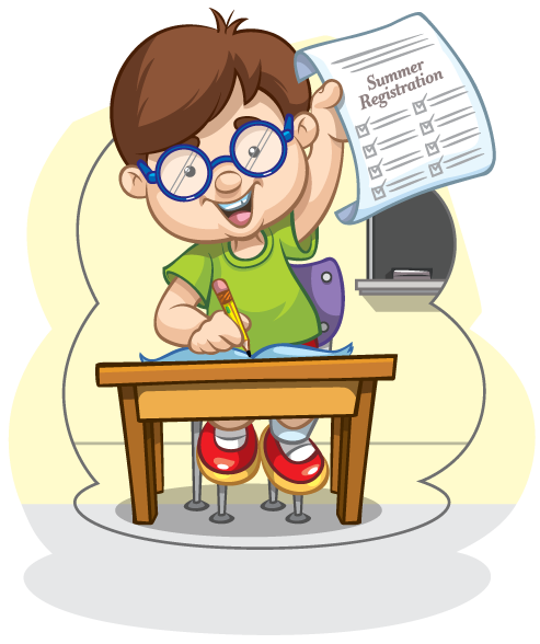 
Illustration of child holding summer registration paper
