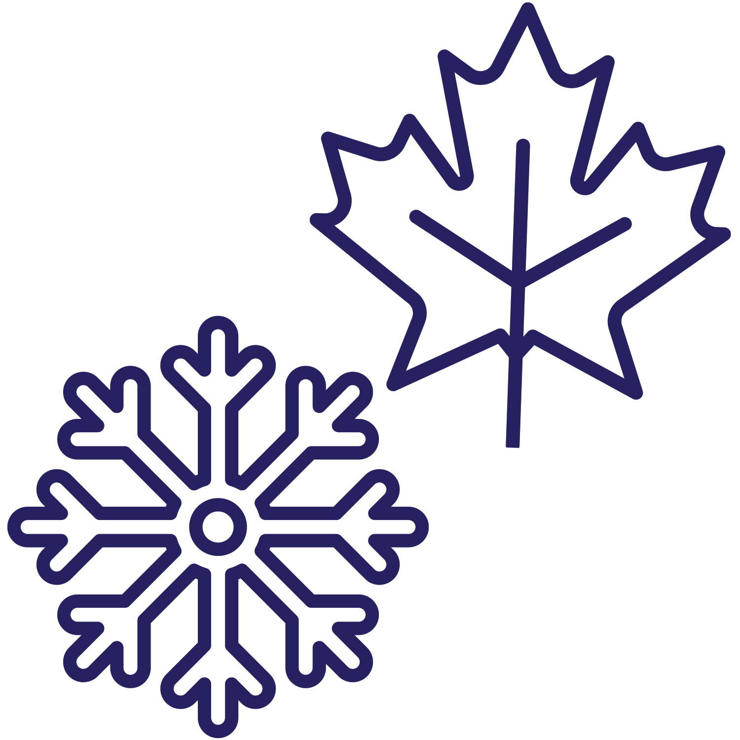 snowflake and fall leaf symbol