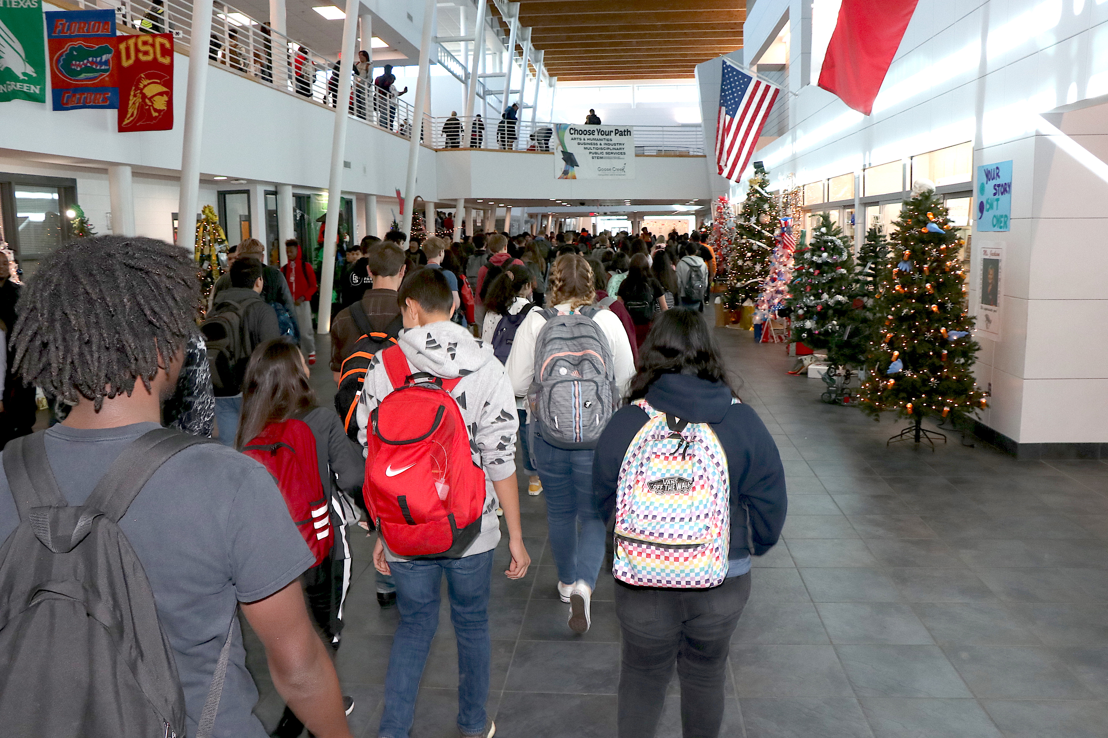 Trees, representing 59 clubs and organizations, line the main hallway