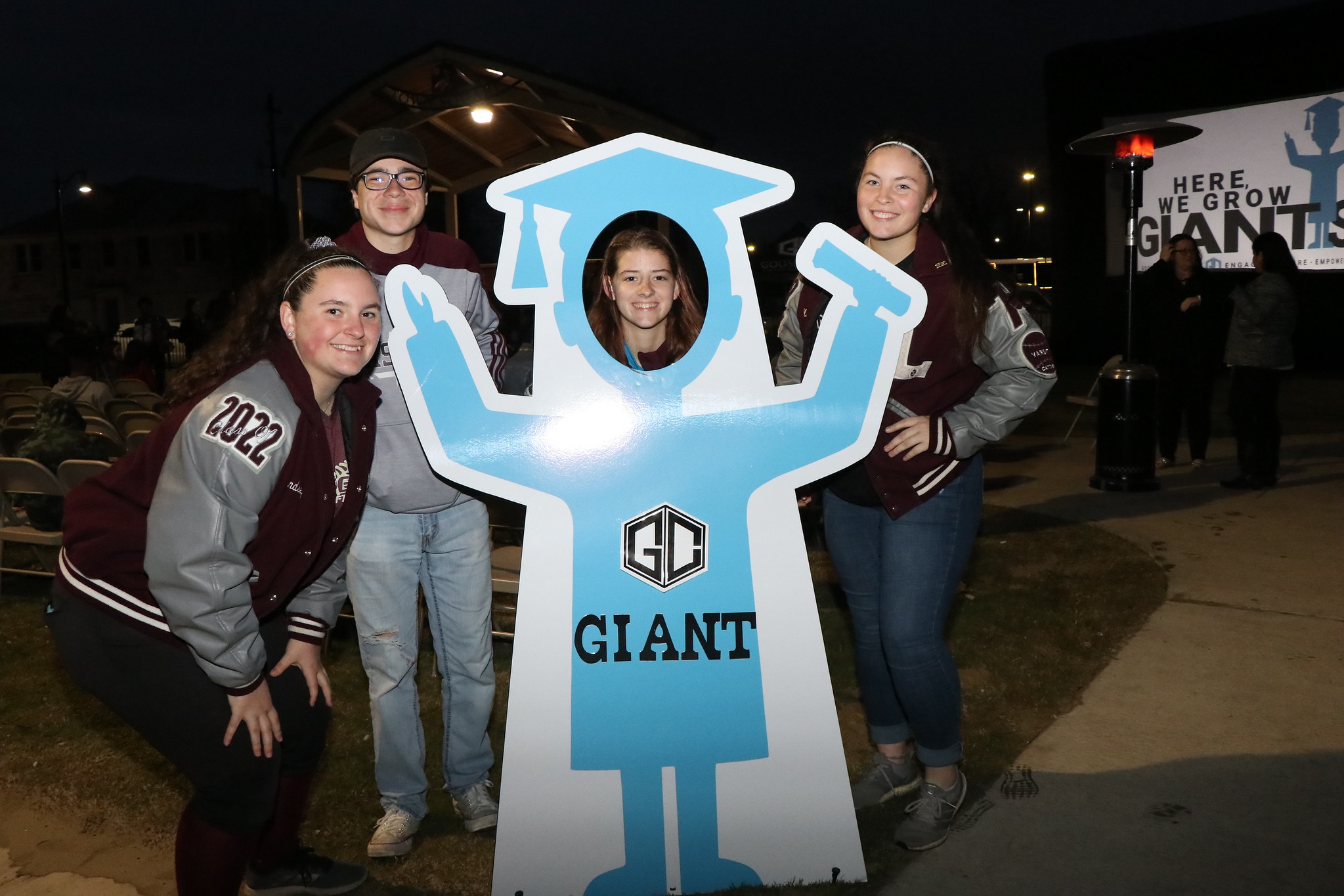 Lee High School students pose with Giant cutout