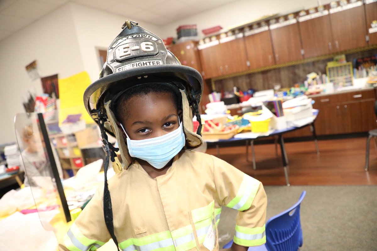 Student dresses in firefighter outfit