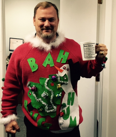 Rick Walterscheidt with the Transportation department poses in holiday attire