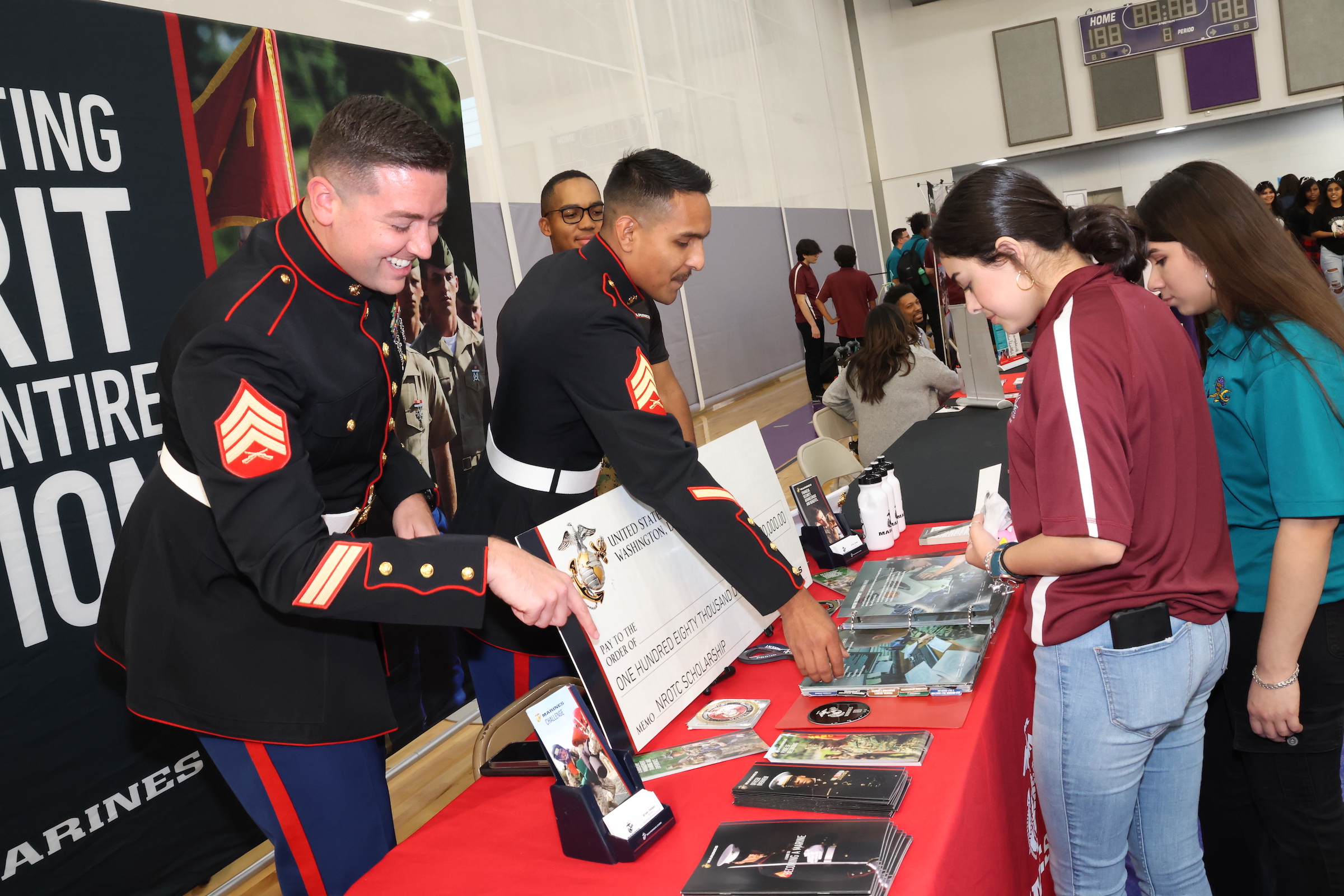 Marines recruit high school students at the career fair