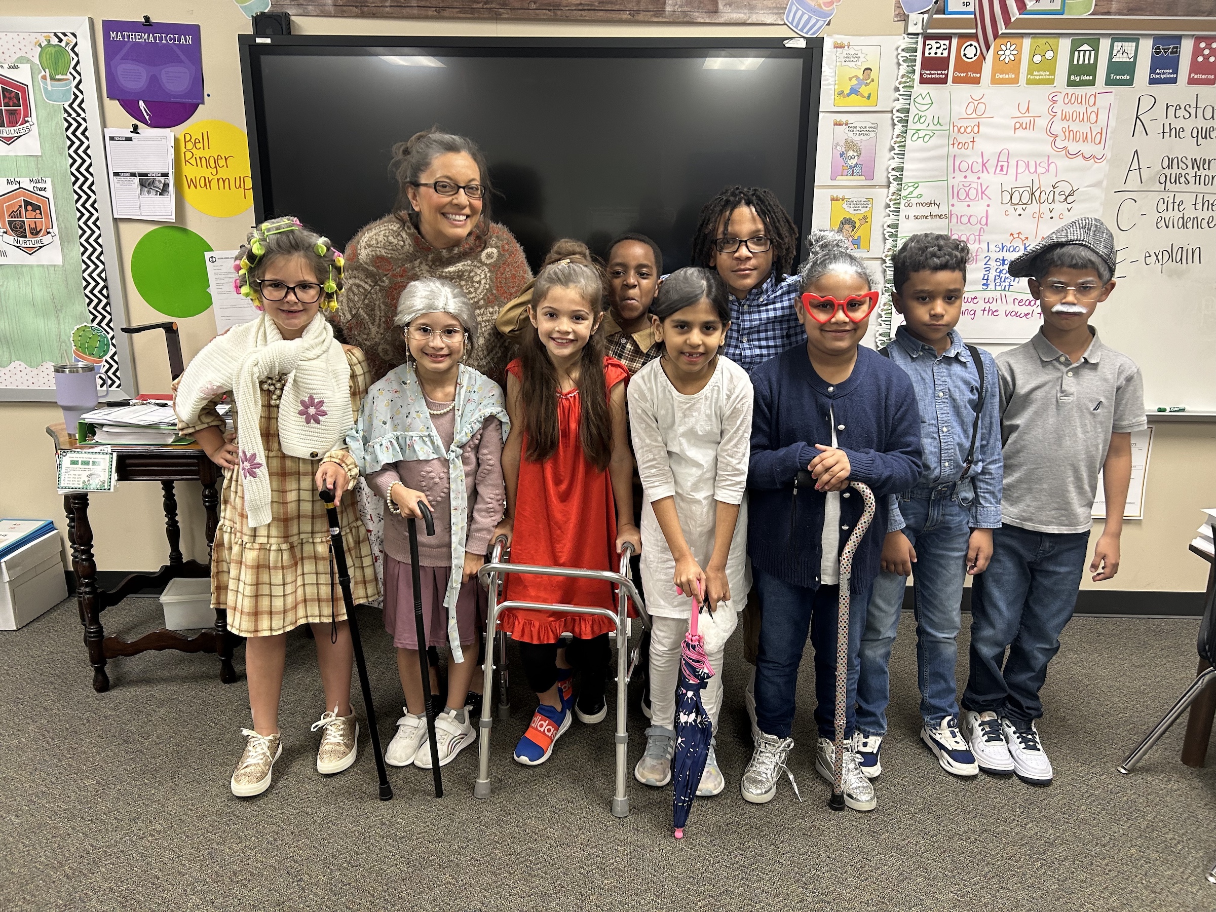 Larissa Richards and her second-grade class dressed like 100-year-olds.