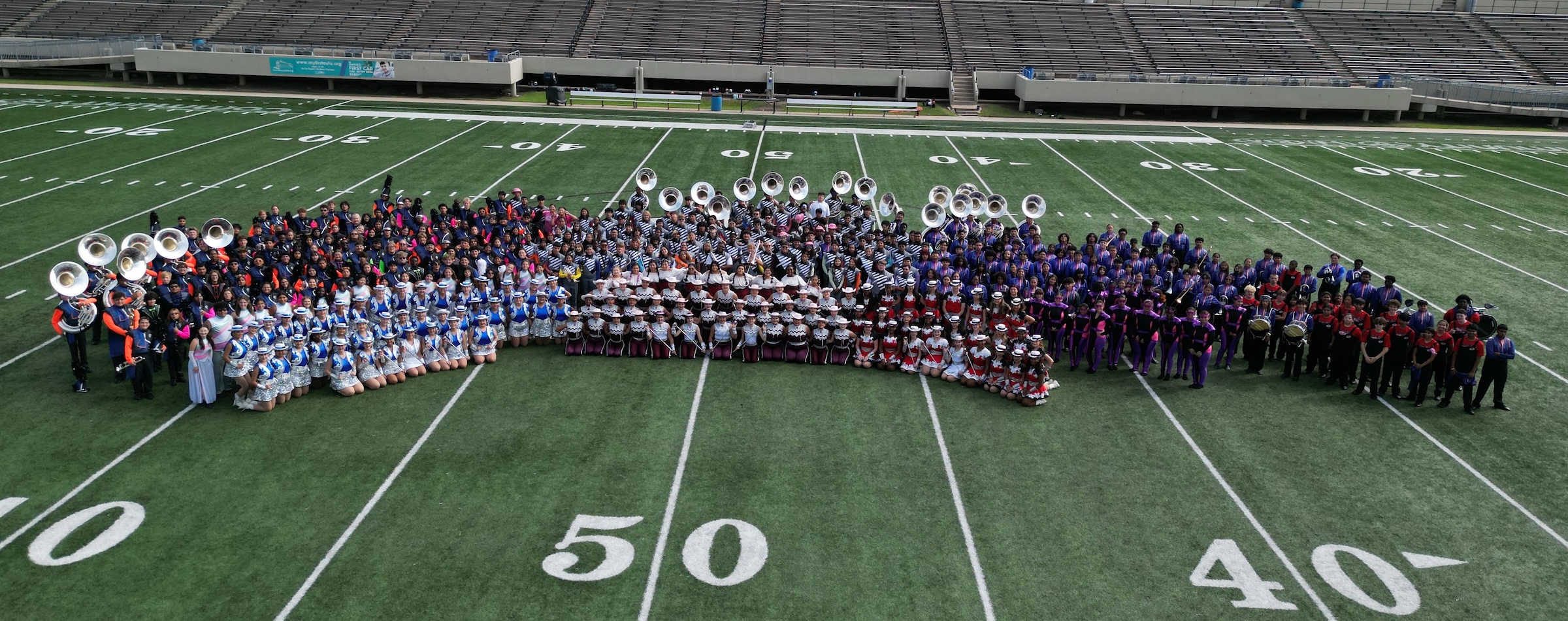 All traditional high schools marching bands and drill teams on the field at stallworth