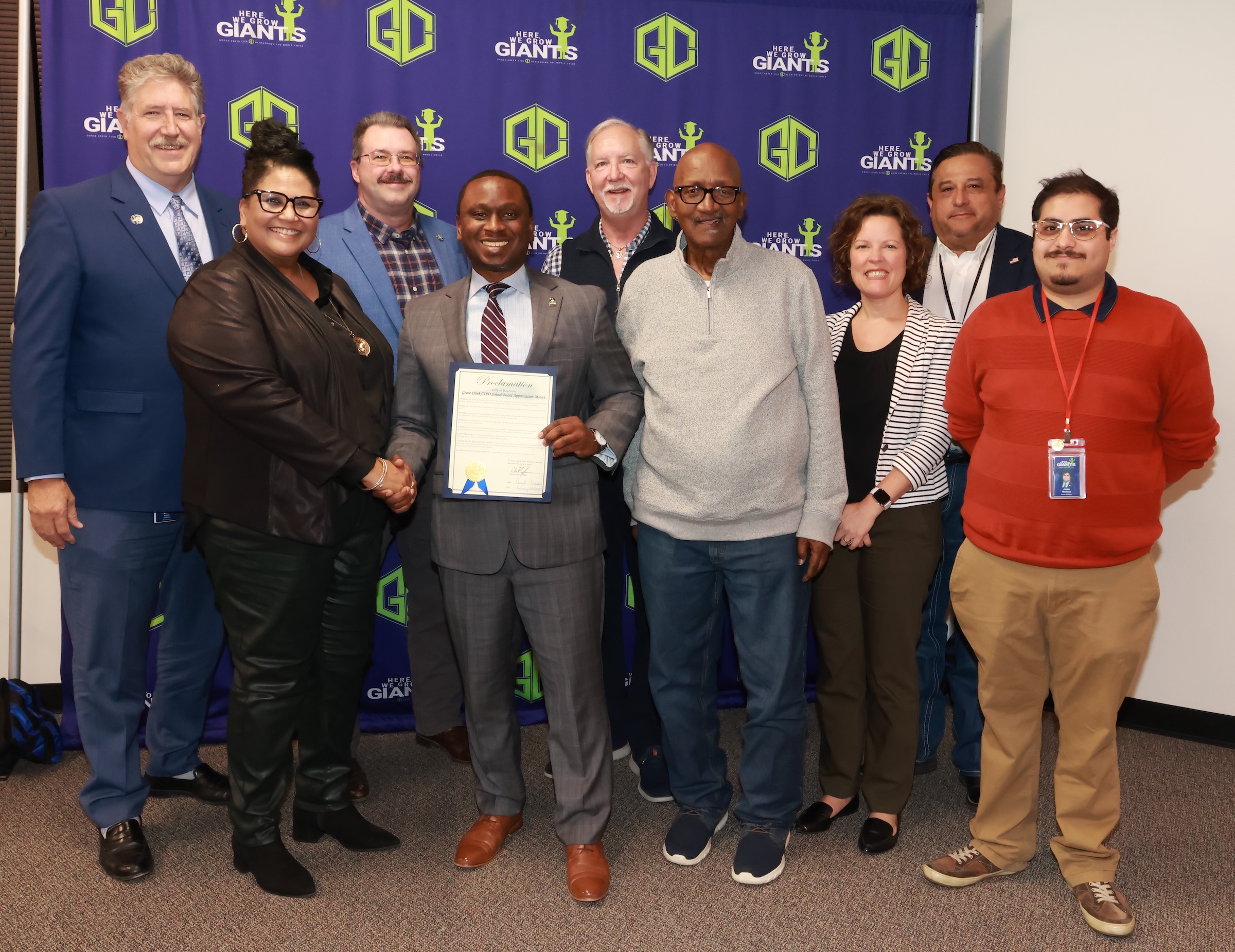 school board poses with mayor charles johnson