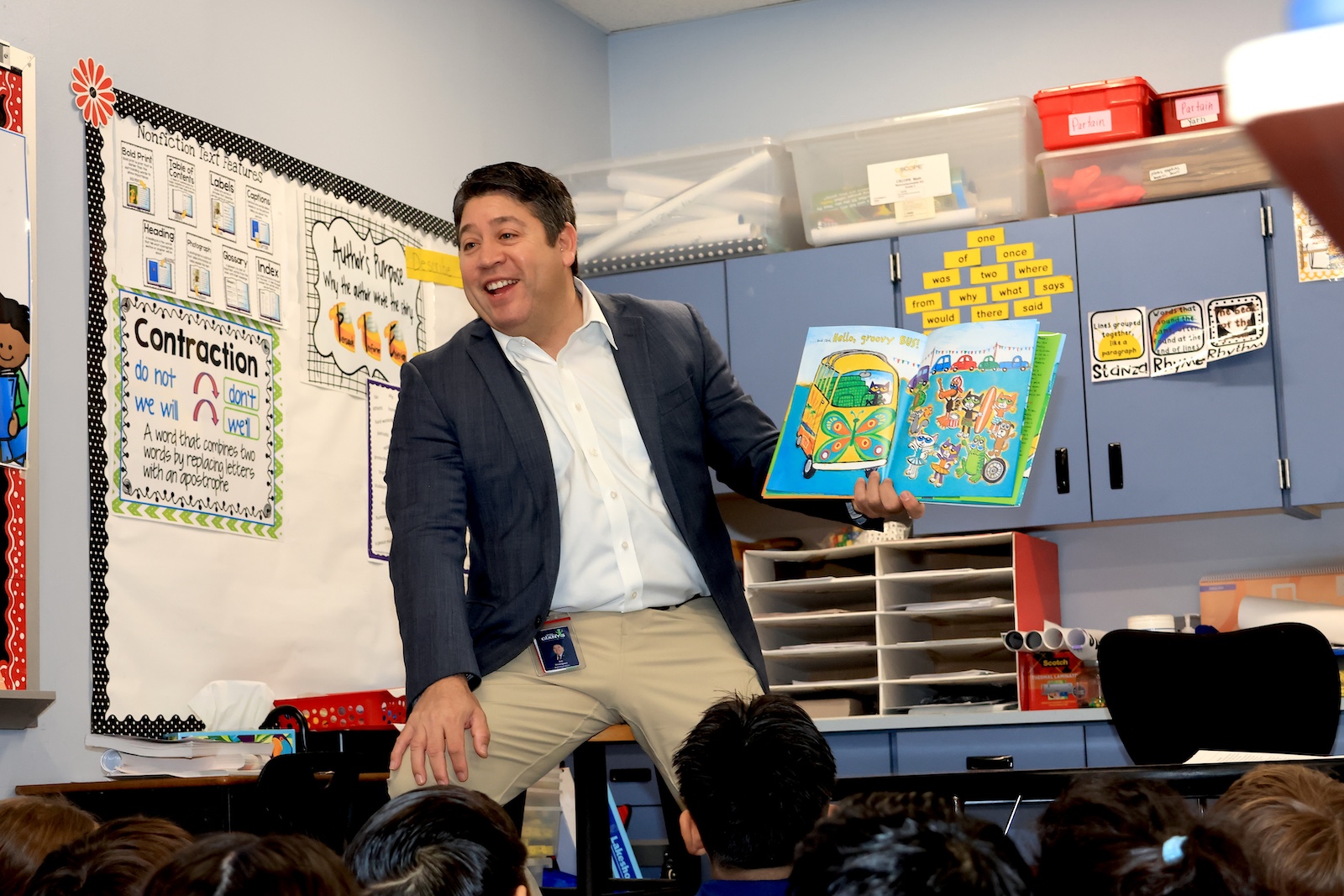 Superintendent Joe Rodriguez reads to students