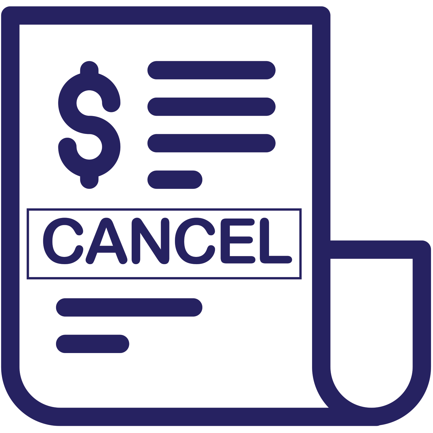 money document with the word cancel symbol