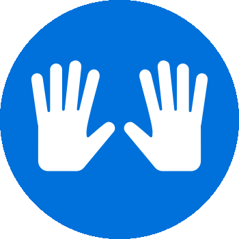 Blue circle with two hands outline