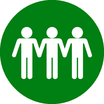 Green circle with three people outline holding hands